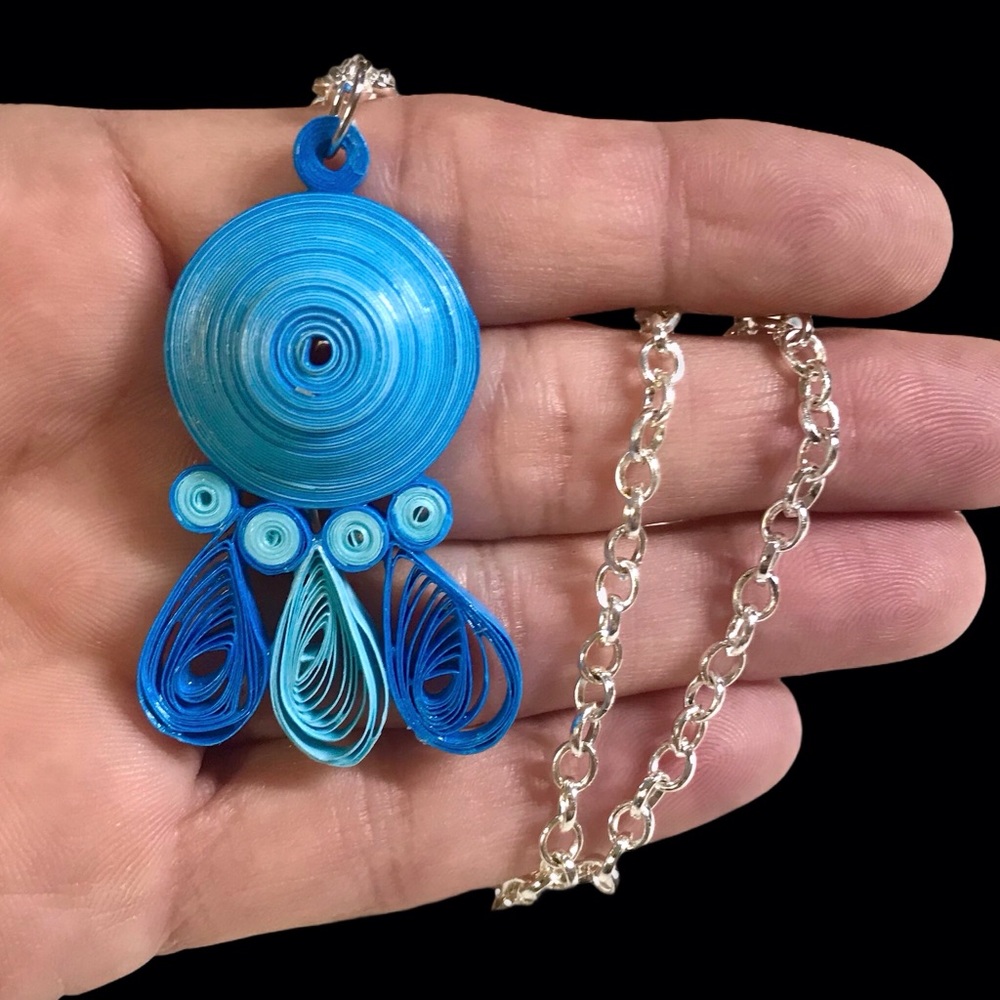 Handmade blue dangle quilled necklace QN-6